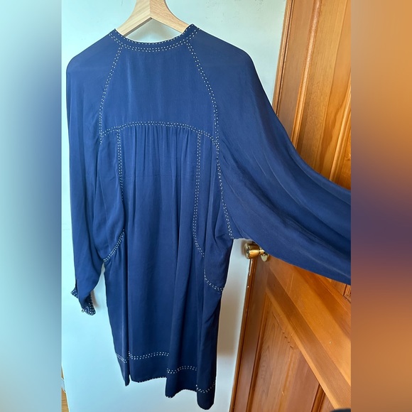 Isabel Marant Beaded Georgette Adele Shirt Dress Navy Blue Runway Fall 2015 - Picture 12 of 16